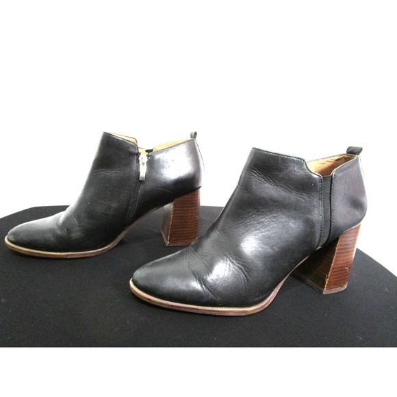 Franco Sarto Dante Black Leather Block Heel Ankle Booties Women 10 M - Picture 1 of 9